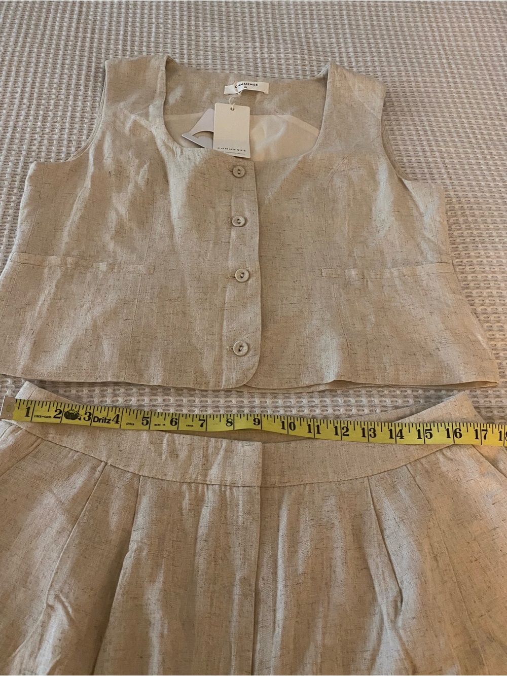 Commense High Waist Linen-Blend Shorts and Vest in Beige Cream NWT - Picture 6 of 11